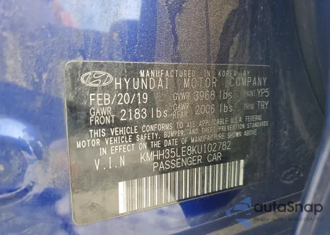 2019 Hyundai Elantra Gt from USA, damaged, VIN KMHH35LE8KU102782